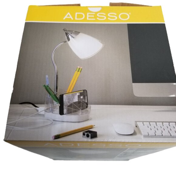 Adesso iLamp Organizer Desk Lamp White LED Gooseneck Phone Holder Office Storage - Picture 8 of 8